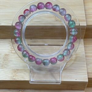 Multicolor Pink-Green Beaded Stretch Bracelet
